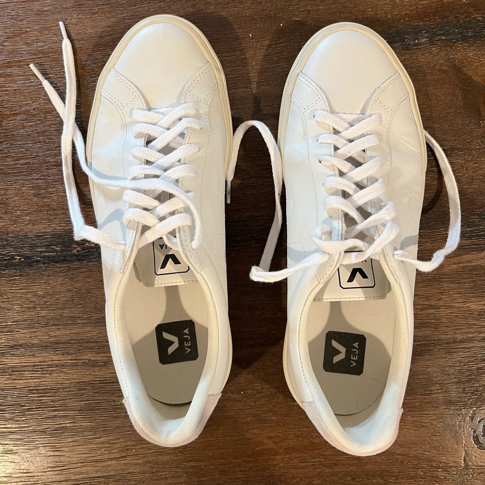 Veja Esplar White Leather Logo Sneakers Size 10